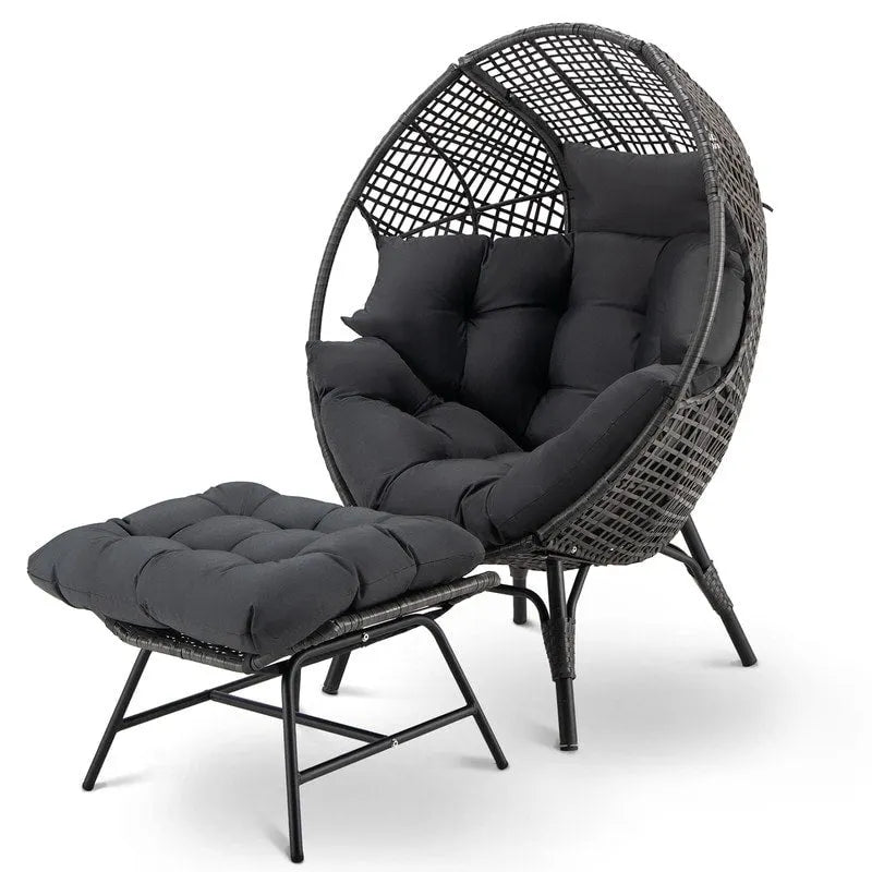 Fauteuil œuf d’intérieur FINCATI, fauteuil œuf d’extérieur supportant 440 lbs, fauteuil œuf surdimensionné avec pouf, fauteuil œuf luxueux et confortable avec repose-pieds