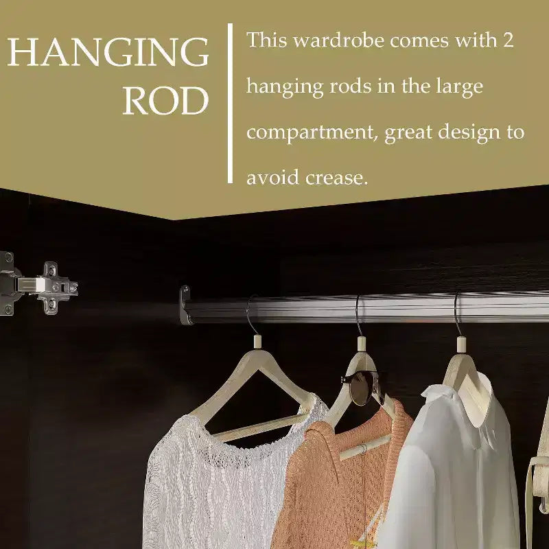 Armoire Hitow avec 2 grands tiroirs, espace central pour vêtements suspendus et miroir, style minimaliste