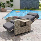 Outdoor-Liegestuhl, verstellbare Gartenstühle mit Rücken- und Fußstütze, Liegestuhl aus Rattan für bis zu 150 mit hochklappbarem Tisch