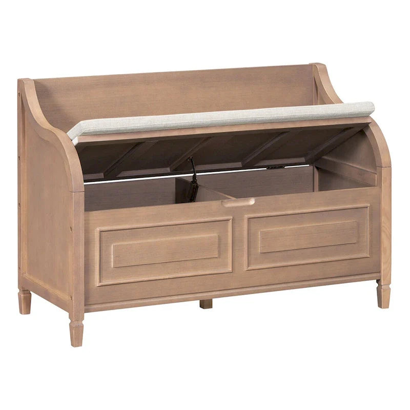 Rustic Solid Wood Entryway Storage Bench with Safety Hinge