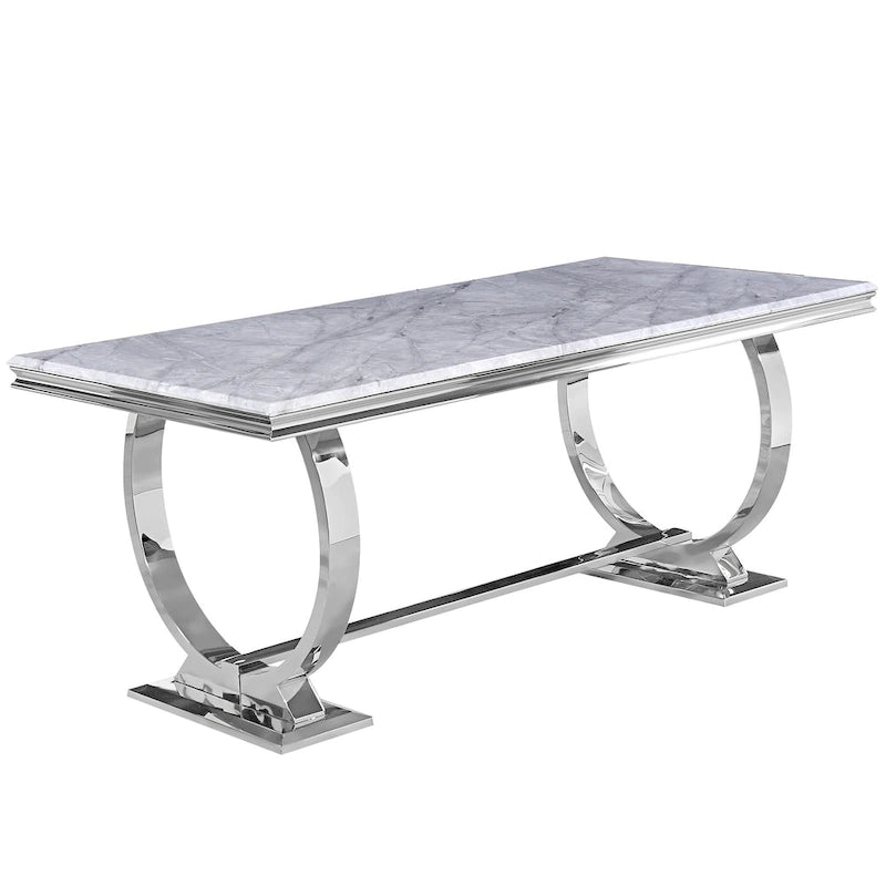 Table de salle à manger moderne avec piètement en U en métal inoxydable