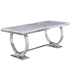 Table de salle à manger moderne avec piètement en U en métal inoxydable