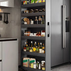 Moderner Buffetschrank aus Holz mit offenen Regalen und Rollen