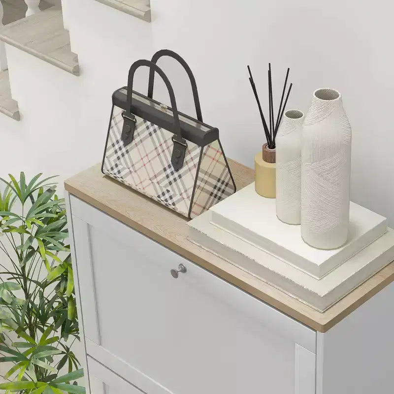 HOMCOM smalle schoenenkast voor de hal met 3 klepkasten en verstelbare planken, schoenenrek en organizer voor 12-18 paar schoenen