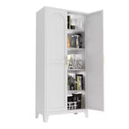 Homy Casa 4-Door Storage Cabinet with Cane Panels and Adjustable Shelves for Living Room, Dining Room, or Entryway, Black and Natural