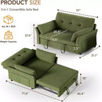 Dyonery 3-in-1-Schlafsofa, ausziehbares Schlafsofa mit Seitentasche und verstellbarer Rückenlehne, werkzeuglose Montage, klappbares Loveseat