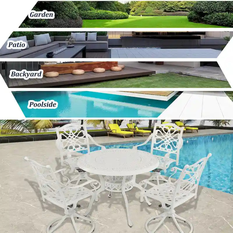 Ensemble de salle à manger de patio en aluminium moulé en 5 pièces avec 4 chaises pivotantes