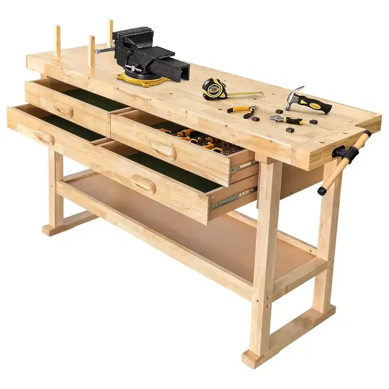 Olympia Tools 60 Zoll Werkbank aus Gummibaumholz mit 4 Schubladen, Tragfähigkeit 450 lb