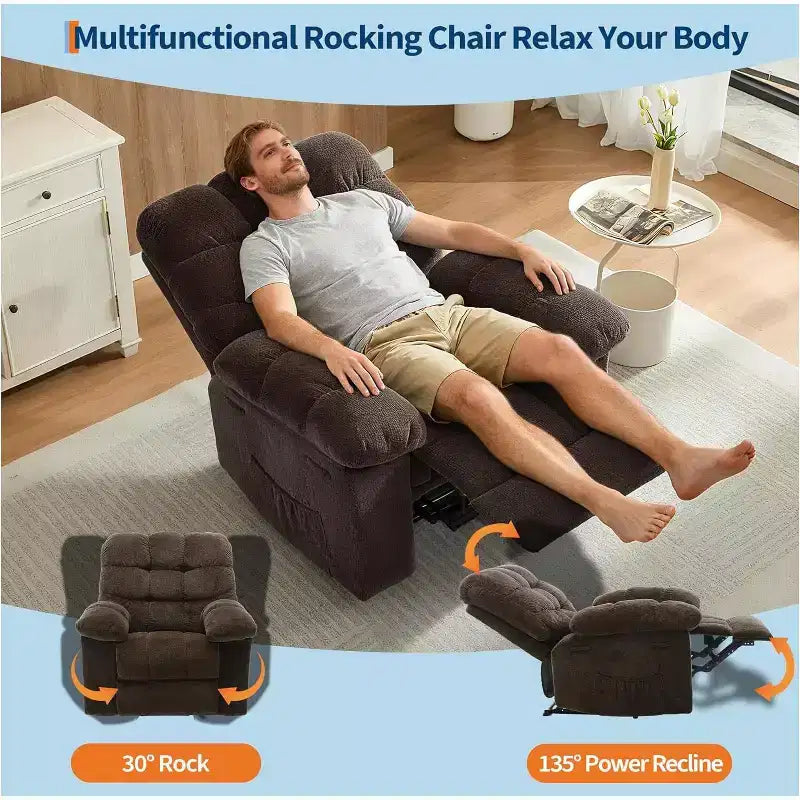 Manueller Relaxsessel, ergonomischer Relaxsessel aus atmungsaktivem Stoff mit Seitentaschen, Einzelsessel, geeignet für Wohnzimmer und Schlafzimmer