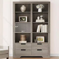 Bibliothèque haute de 72 pouces avec 4 tiroirs, bibliothèque de rangement autoportante de style maison de campagne pour chambre, salon et bureau à domicile