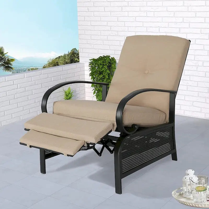 Fauteuil inclinable réglable de salon pour extérieur avec coussin - 38 (P) x 26.5 (L) x 38.5 (H) POUCES