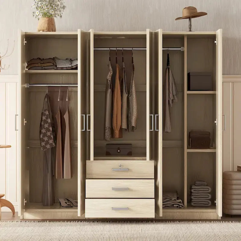 Armoire de rangement en bois à 6 portes avec 3 grands tiroirs pour chambre