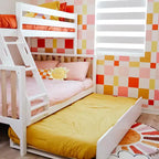 Max & Lily Bunk Bed Twin over Full with Trundle, Solid Wood Scandinavian Style Bunk Beds for Kids
