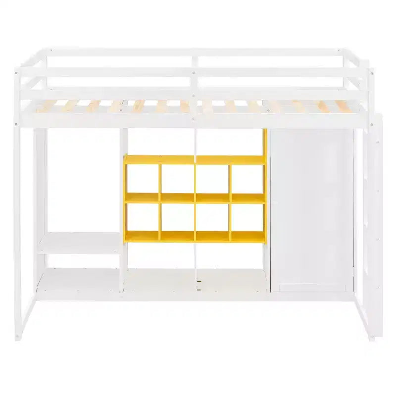 Kinder-Hochbett mit Kleiderschrank und Regalen, Hochbettgestell aus Holz mit Stauraumschrank für Kinder und Jugendliche