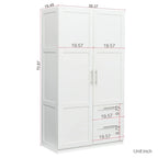 Armoire-penderie en bois blanc avec portes, tiroirs et tringle