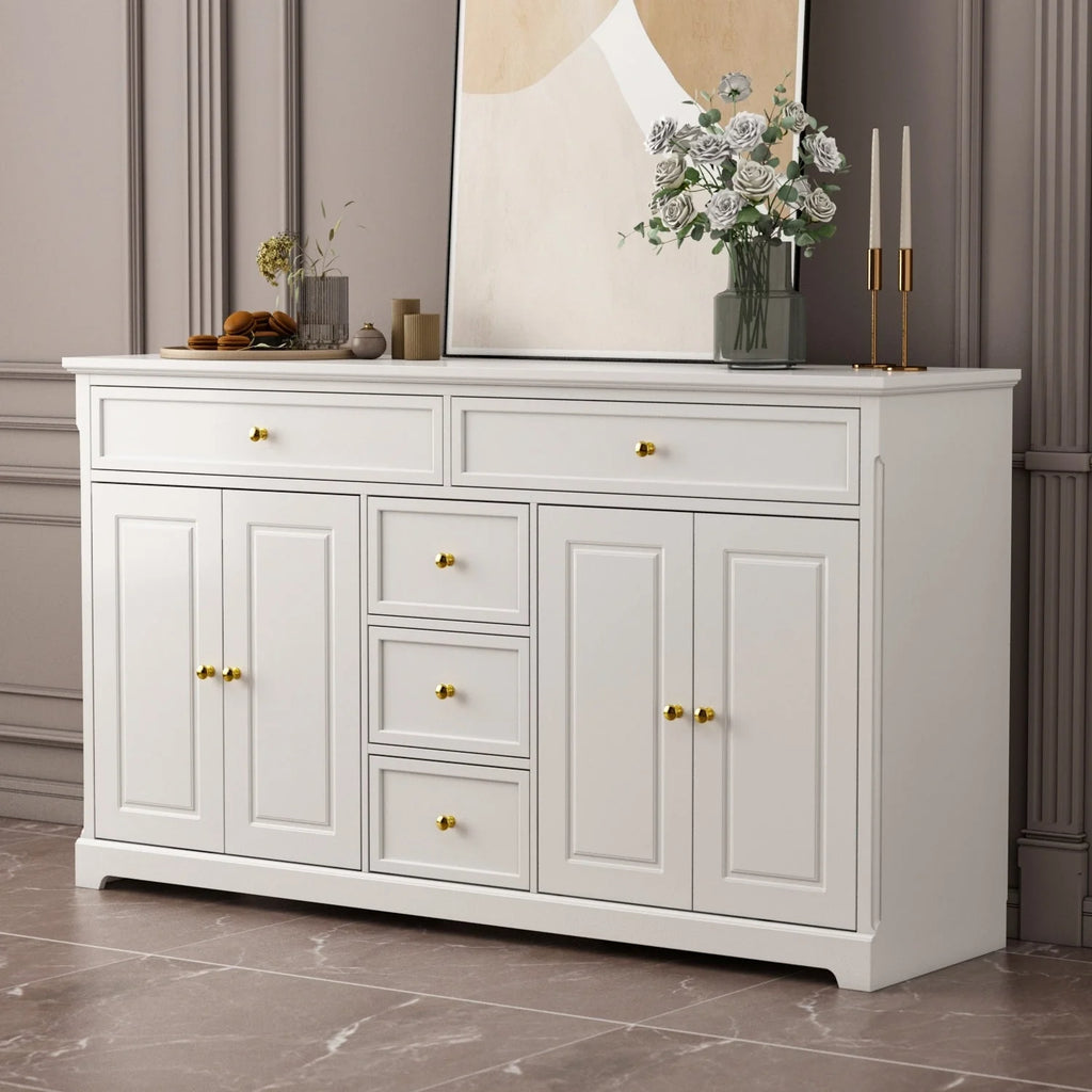 59,1-inch wit buffetdressoir, modern uit het midden van de eeuw, eigentijds, gelakt