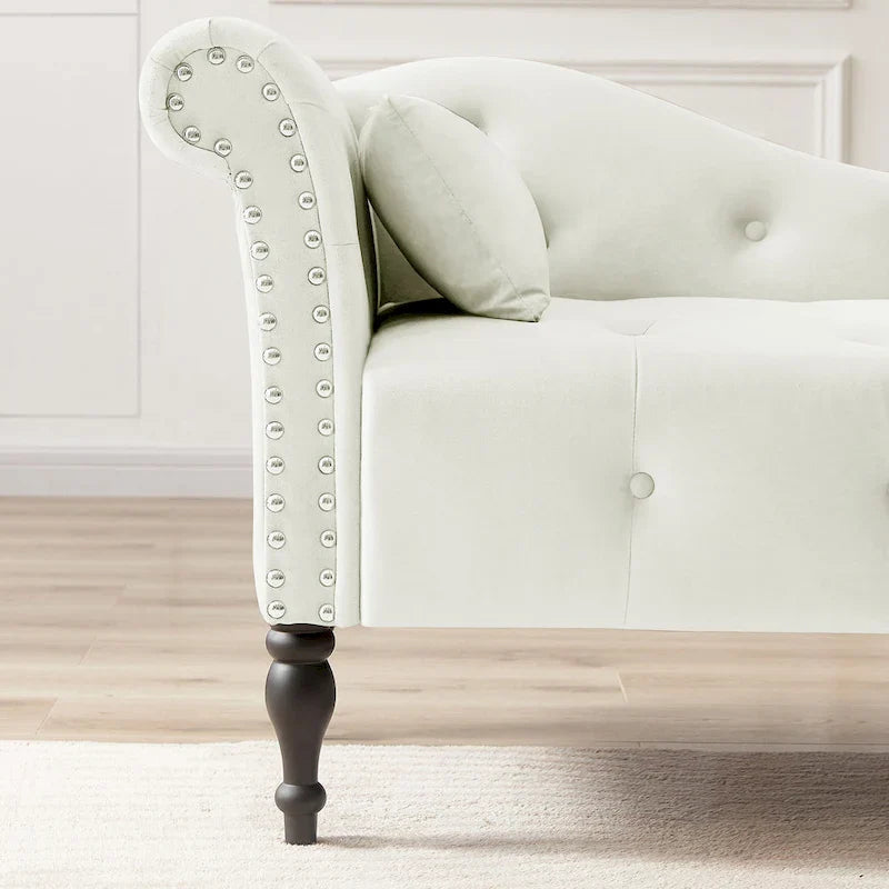 Chaise longue moderne de 60,6 po, capitonnée en velours avec boutons, pieds en bois massif et clous décoratifs