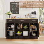 Buffet de rangement Celebalcony, grand meuble de cuisine de 53,4 pouces avec 3 tiroirs et 4 portes, étagère réglable pour la cuisine et le salon