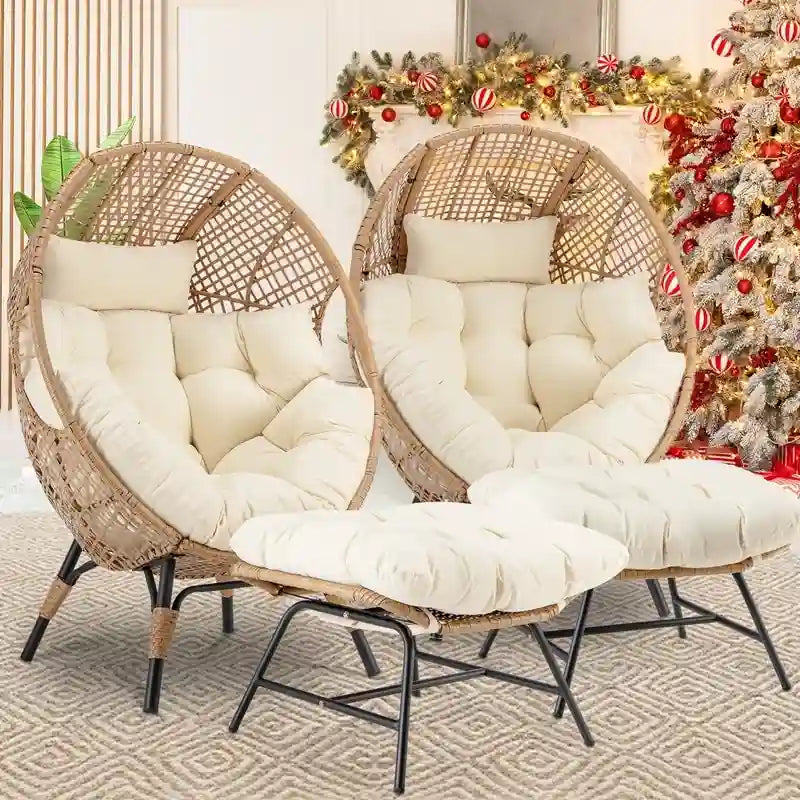 Fauteuil œuf d’intérieur FINCATI, fauteuil œuf d’extérieur supportant 440 lbs, fauteuil œuf surdimensionné avec pouf, fauteuil œuf luxueux et confortable avec repose-pieds
