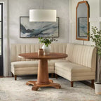 Lifestorey 4pc Kerrington Channel Back Banquette Dining Set Walnut/Cream: Linen-Look Fabric, Pedestal Table