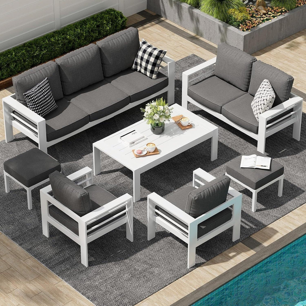 AECOJOY 7-teiliges Aluminiummöbel-Set für die Terrasse, Outdoor-Sitzgruppe