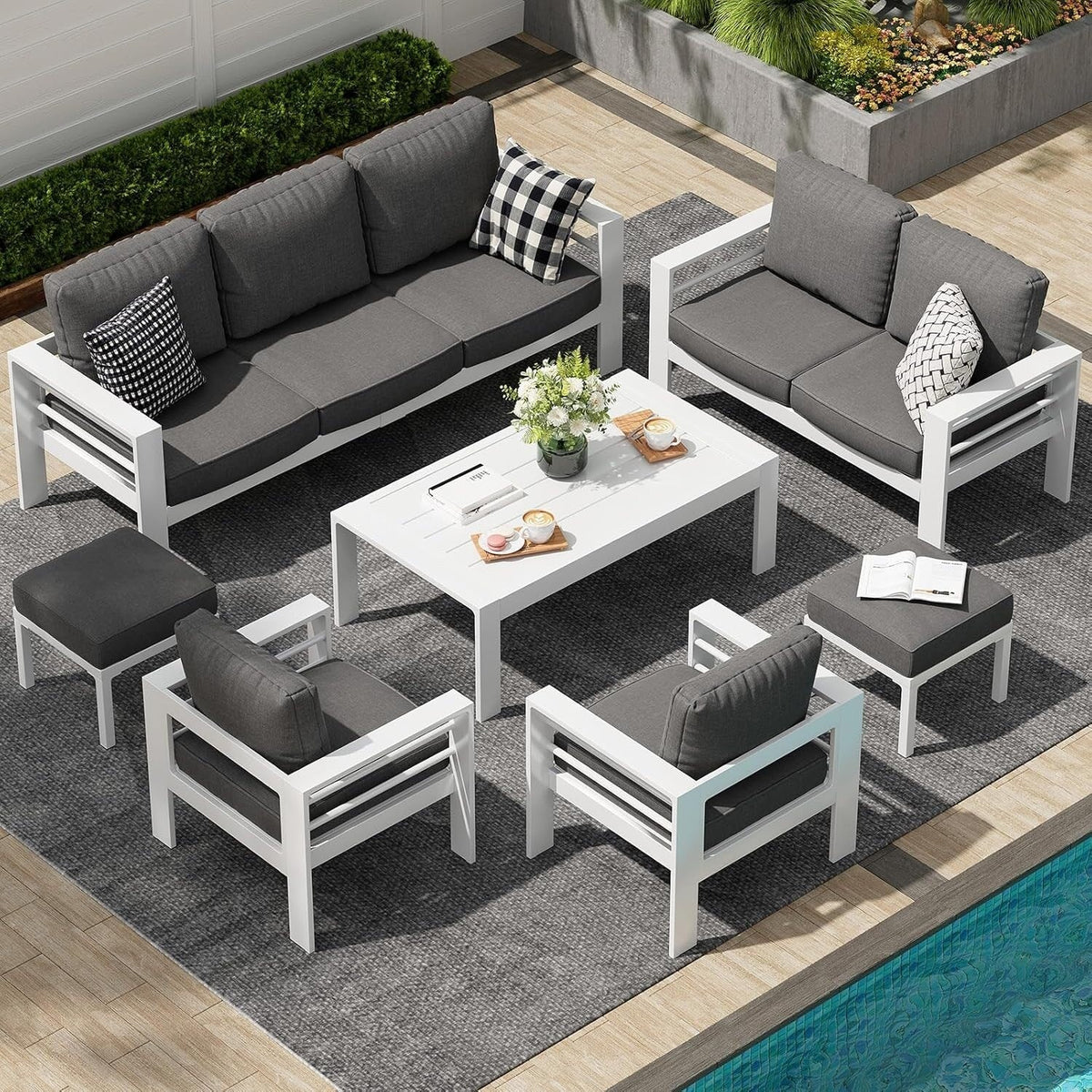 AECOJOY 7-teiliges Aluminiummöbel-Set für die Terrasse, Outdoor-Sitzgruppe