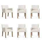 Set van 6 gestoffeerde eetkamerstoelen met armleuningen, moderne linnen fauteuils met houten poten, accentstoelen voor eetkamer en woonkamer - Panipeachy