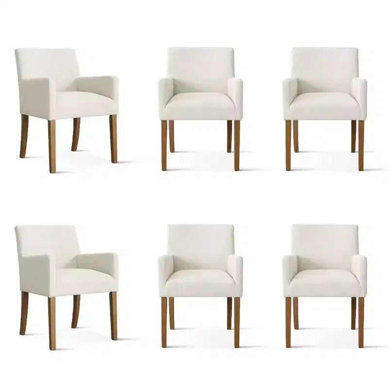 Set van 6 gestoffeerde eetkamerstoelen met armleuningen, moderne linnen fauteuils met houten poten, accentstoelen voor eetkamer en woonkamer - Panipeachy