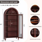 Armoire de rangement haute et cintrée avec portes vitrées, bibliothèque d’exposition à 5 niveaux avec étagères réglables pour la cuisine ou le salon