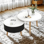 Moderner runder Couchtisch aus schwarzem und weißem Holz mit Stauraum