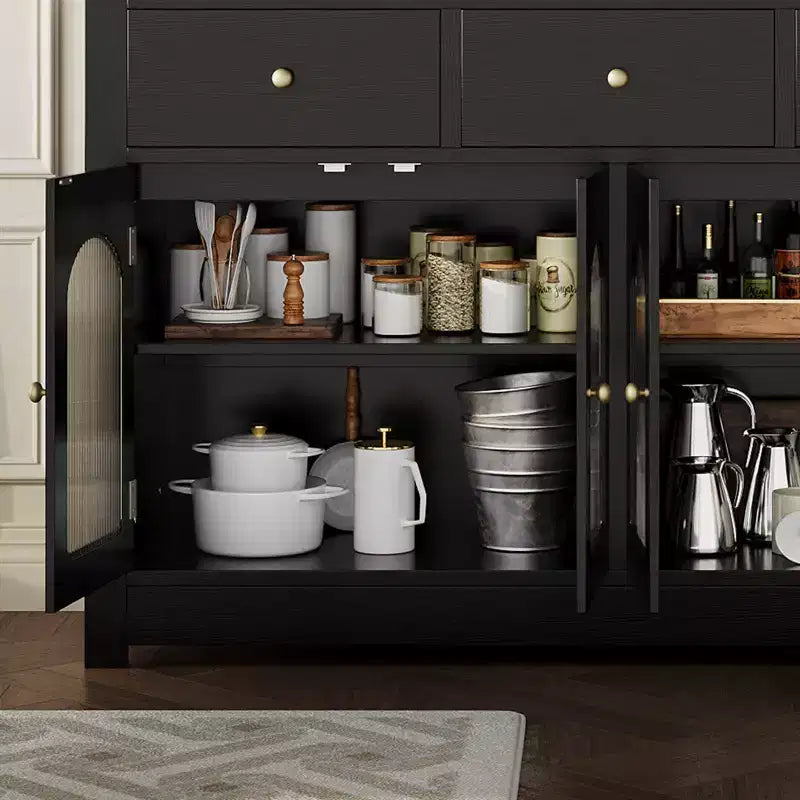 Opbergkast van 55 inch, smal buffet- en dressoirkast met 3 laden en 4 deuren voor keuken, eetkamer en woonkamer