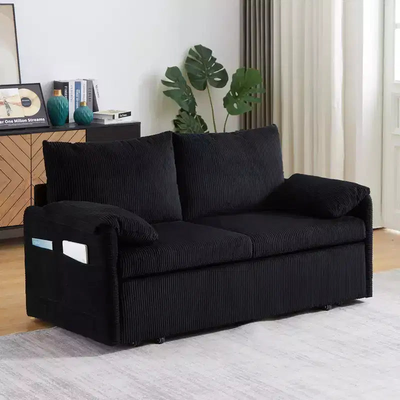 64,5 3-in-1-Schlafsofa aus Cord mit ausziehbarem Bett