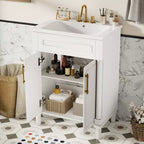 24-Zoll-Badezimmerunterschrank mit Keramikwaschbecken, Shaker-Schrank, 2 Türen mit Soft-Close-Funktion und Rahmen aus Massivholz für kleine Badezimmer oder Gäste-WCs