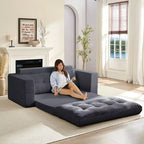 Mjkone 71' 2-in-1 slaapbank, opvouwbare loveseat met geribde stof en knopen, ruimtebesparend