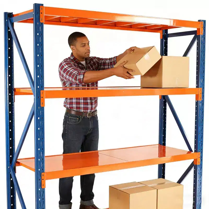 Étagères de garage robustes VIYET, rayonnage métallique réglable à 4 niveaux d’une capacité de 4 400 lb, rangement industriel bleu et orange pour magasin commercial, outils et salle de sport
