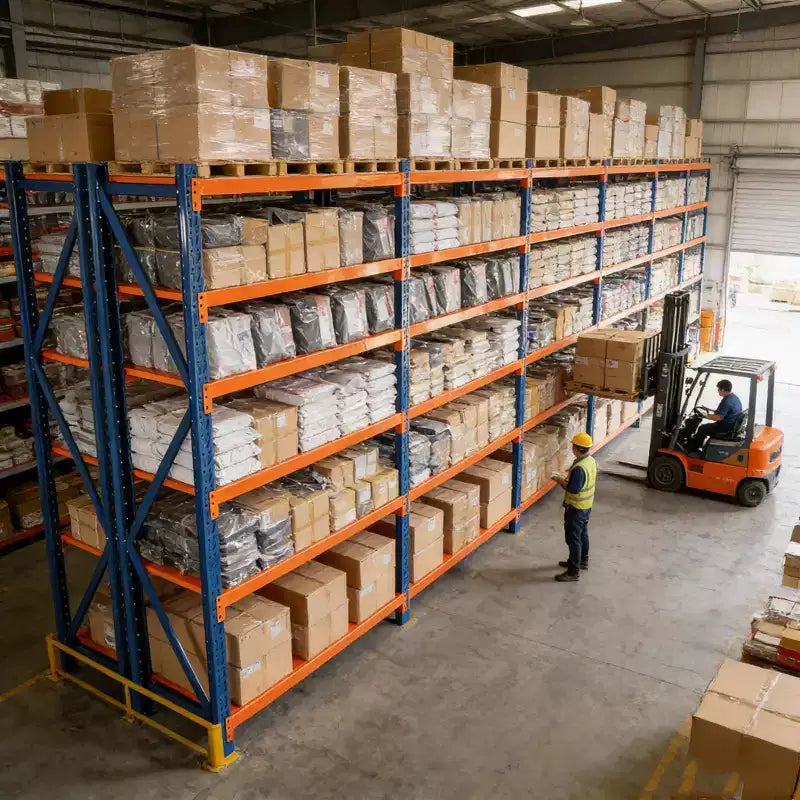 Étagères de garage robustes VIYET, rayonnage métallique réglable à 4 niveaux d’une capacité de 4 400 lb, rangement industriel bleu et orange pour magasin commercial, outils et salle de sport
