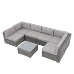 7-teiliges Outdoor-Sitzgruppen-Set aus Korbgeflecht und Stahl mit Polsterung