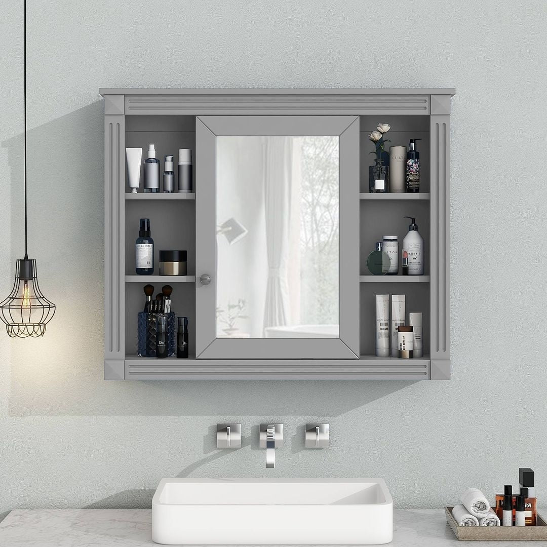 Moderne badkamermeubelset van 36 inch met wastafelblad, spiegelkast, 2 deuren en 2 laden