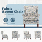 Erommy moderne accentstoel, fauteuil met hoge rugleuning, gestoffeerde stoffen fauteuil met knopen en houten poten voor de woonkamer