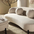 Gebogen 3-zitsbank met balvormige kussens, beige linnenmix