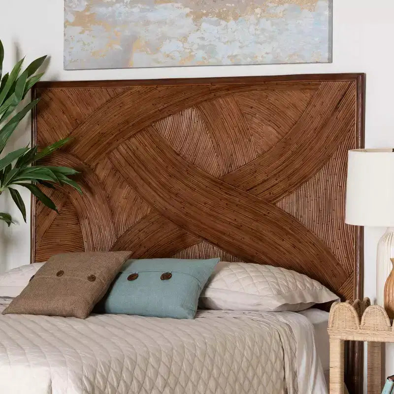 Tête de lit indépendante en rotin Elettra pour lit king-size de bali & pari : fabriquée à la main, sans assemblage, design bohème