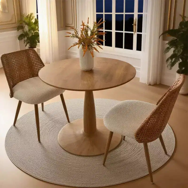 Table à manger ronde moderne sur piédestal avec finition effet grain de bois, petite table de cuisine et table basse pour appartement, salle à manger et espace de vie – Panipeachy