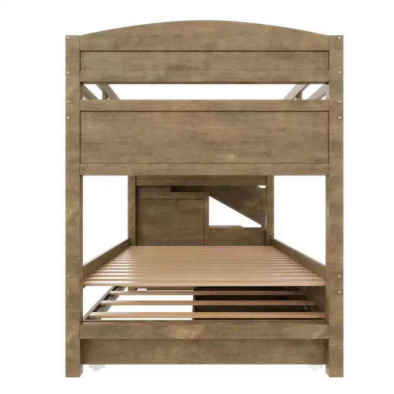 Cadre de lit superposé Whisen Twin XL avec lit gigogne, rangement, escalier de rangement en bois massif, armoire et 3 tiroirs, pour enfants