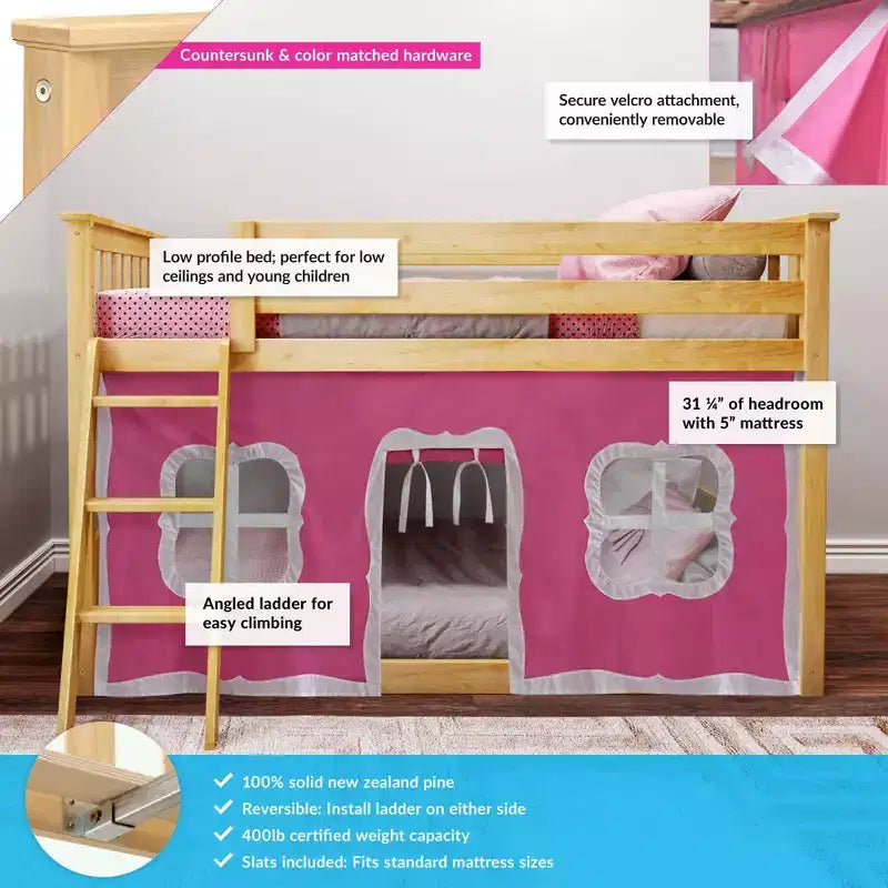 Max & Lily niedriges Etagenbett Twin über Twin mit Vorhängen