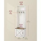 Hall Tree with Bench and Shoe Storage, Coat Rack with Shoe Bench, Entryway Furniture, 3 Tri-Hooks, Door with Handle, Rustic White
