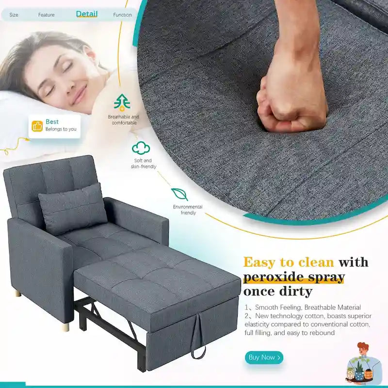 AECOJOY 3-in-1-Schlafsofa-Sessel mit Kissen und verstellbarer Rückenlehne
