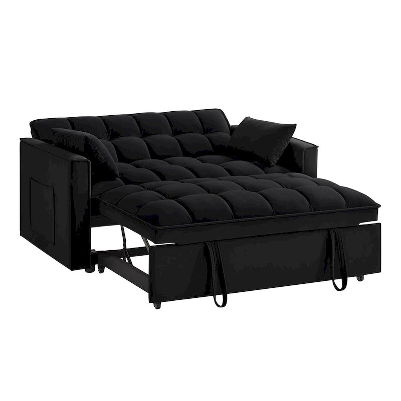 Loveseat-Schlafsofa 4-in-1 mit Armlehnen und Aufbewahrungstaschen, multifunktionales getuftetes Ausziehsofa mit verstellbarer Rückenlehne