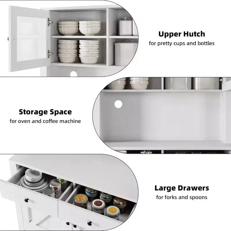 Meuble garde-manger de cuisine avec support pour micro-ondes, vaisselier avec buffet et étagères réglables, pour la cuisine et la salle à manger