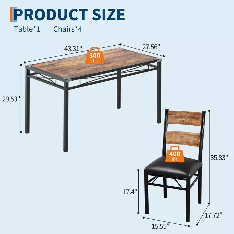 Ensemble de table à manger pour 4 personnes avec 4 chaises rembourrées, ensemble de table de cuisine en bois de 5 pièces avec protection d’angle pour cuisine, appartement ou petit espace