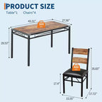 Ensemble de table à manger pour 4 personnes avec 4 chaises rembourrées, ensemble de table de cuisine en bois de 5 pièces avec protection d’angle pour cuisine, appartement ou petit espace